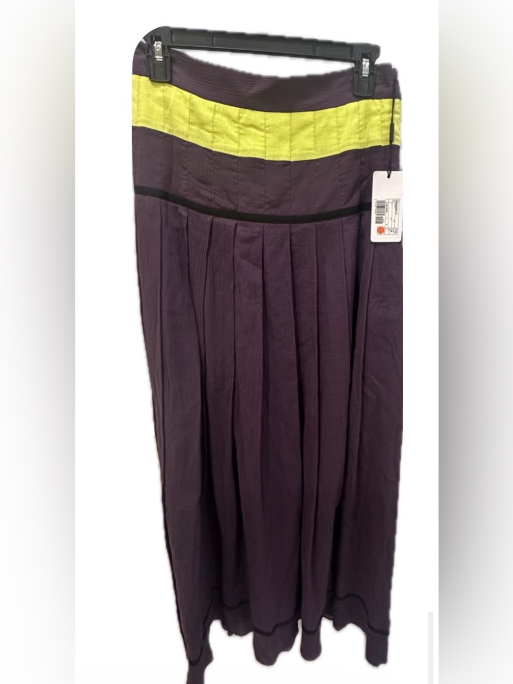Missoni Pleated Maxi Skirt in Purple with Neon Yellow Waistband